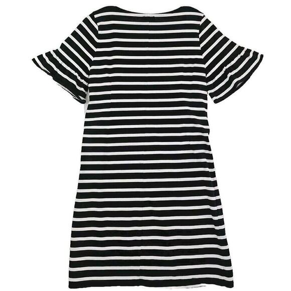 J. Crew ~Woman Size M~ Black/White Striped Knit Bell Sleeve Shift Dress Casual. - Picture 5 of 9